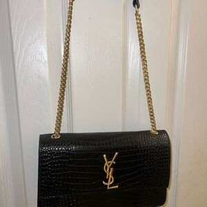 Yves Saint Laurent Black Croc-Embossed Crossbody Bag